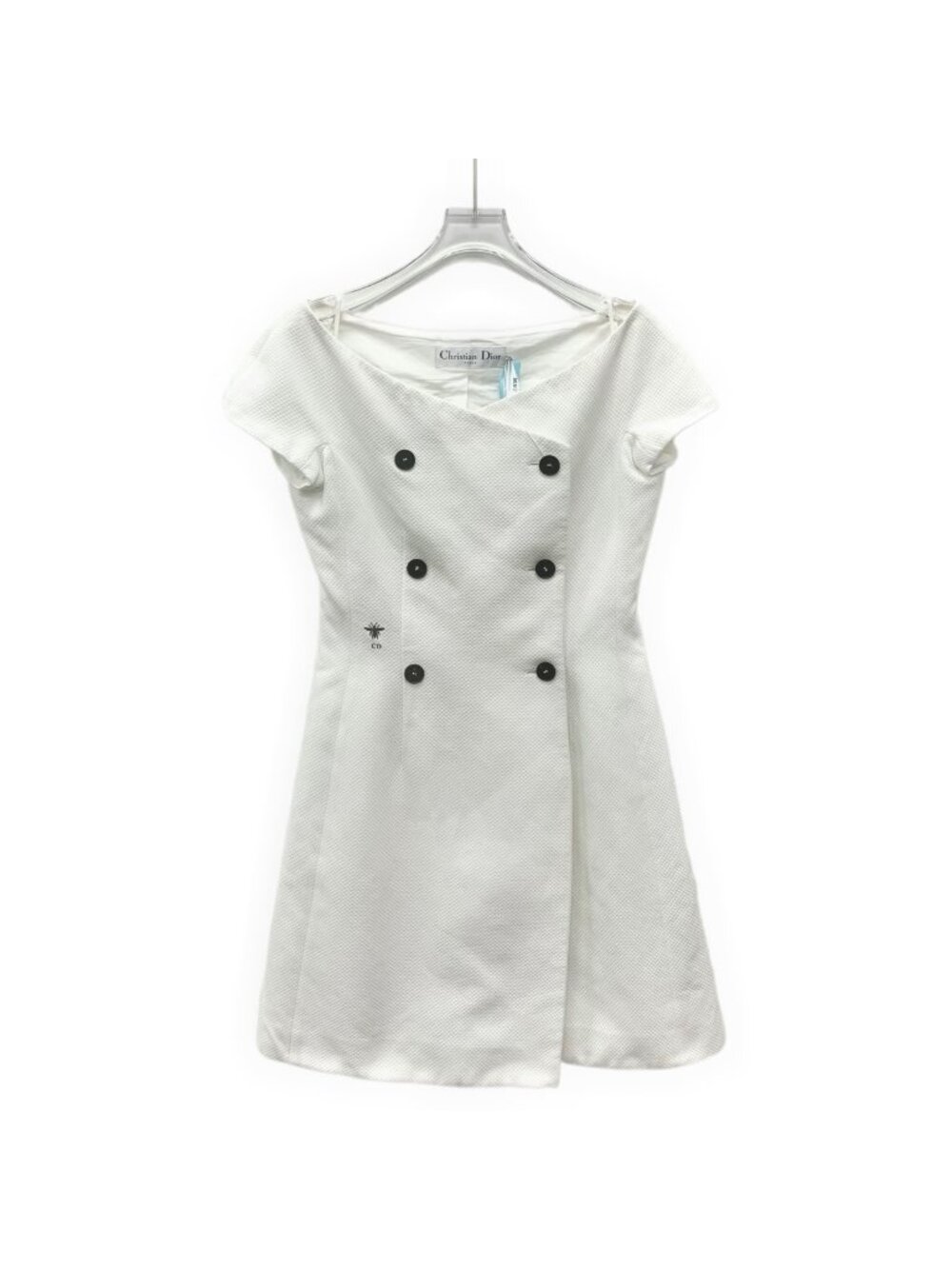 Dior White Cotton Off-Shoulder Double-Breasted Dress
